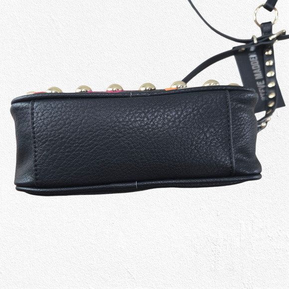 Steve Madden Braye Black Crossbody Bag Boho Embroidered Floral Studded Purse - Picture 8 of 13